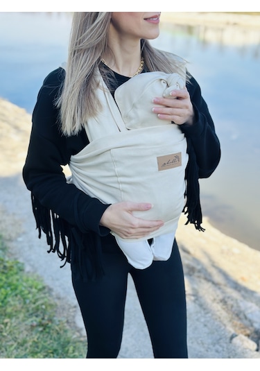 Krem Anakucağı Cepli Bebek Taşıma Şalı, Bebek Askısı Sling