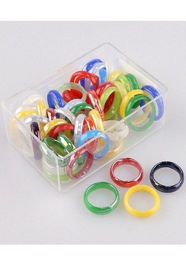 Renkli Cam Yüzük, Karışık Ebat, Hac Ve Umre Dağıtmalık Yüzük - 50 Adet Standart