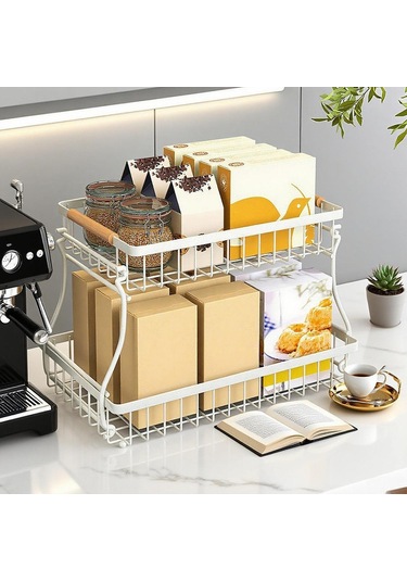 Suntek 2 Katlı Meyve Sepeti Yerden Tasarruf Sağlayan Büyük Beyaz