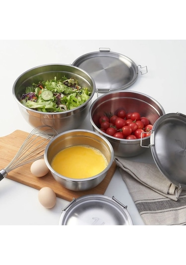 Cıklıd Çelik Saklama Kabı Seti, Paslanmaz Çelik, 3'lü Set Metalik