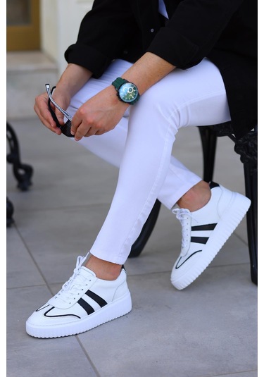 Shoetyle - Beyaz Deri Bağcıklı Erkek Günlük Ayakkabı 101-9082-936 Deri Beyaz