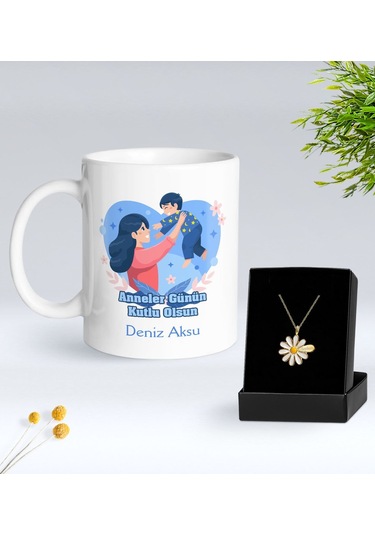 Bk Gift Kişiye Özel Anneler Günü Tasarımlı Beyaz Kupa Ve Papatya Kolye Hediye Seti - 7, Anneler Günü Hediyeleri, Anneye Hediye Kobitmeyencom30518 Bk G