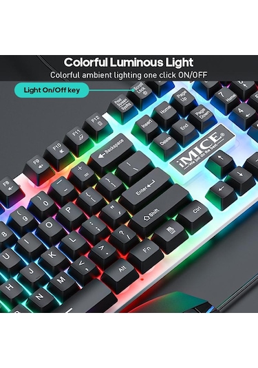 İmıce An-350 Asılı Tuşlular Mekanik Hisli Parlayan Kablosuz Oyun Klavye Ve Fare Seti Kırmızı Optik