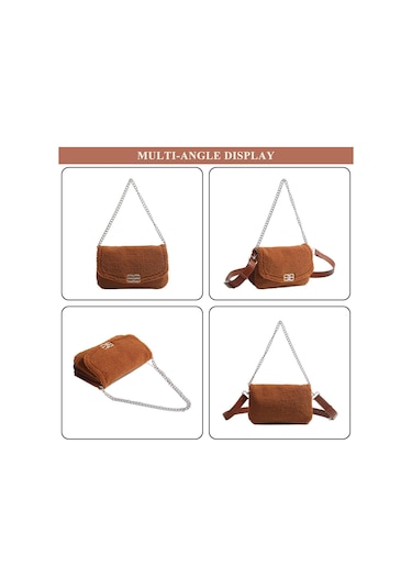 Kadınlar İçin Moda Omuz Çantası Tüylü Peluş El Çantası Sahte Kürk Çapraz Askılı Kapaklı Çanta Zincir Askılı Tote Çanta Beyaz A697 Beyaz