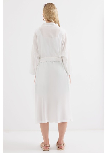 Bigdart 5835 Yırtmaçlı Yazlık Kimono - Beyaz 001