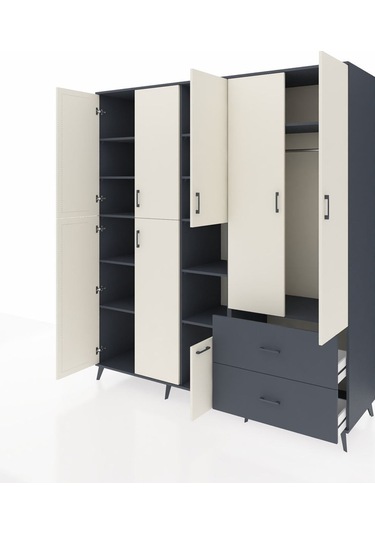 Kronos Dolap 12 Raflı 2 Çekmeceli Tek Askılı 220x59x243 Antrasit-aytaşı/antrasit Aytası/antrasıt