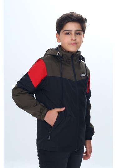 Toontoy Erkek Çocuk Sport Baskılı Kapüşonlu Yağmurluk Siyah