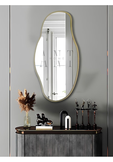 Asimetrik 75x40 Cm Konsol Aynası, Dresuar Aynası, Tuvalet Aynası, Holl Aynası, Banyo Aynası 75 X 40 Gold