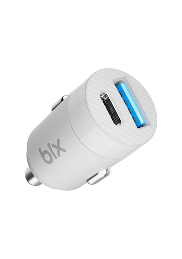 Bix 65w Type-c Pd 3.0 Ve Usb-a Çift Portlu Araç İçi Hızlı Şarj Cihazı Beyaz