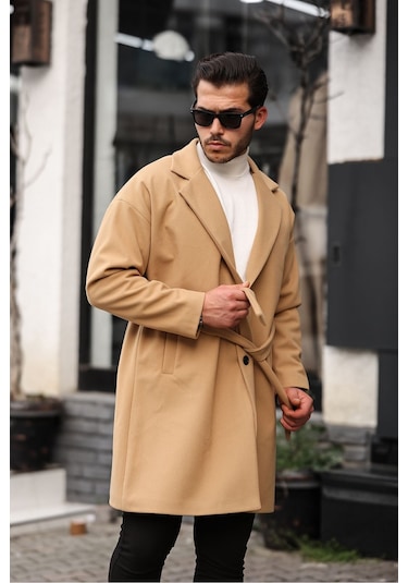 Mero Life Erkek Vizyon Kemerli Oversize Rahat Kesim Kaşe Kaban Vizon