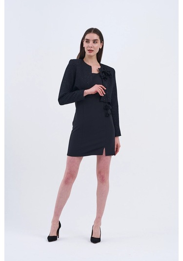Trend Kadın Modern Ve Şık Ceket Ve Elbise Kombini Siyah