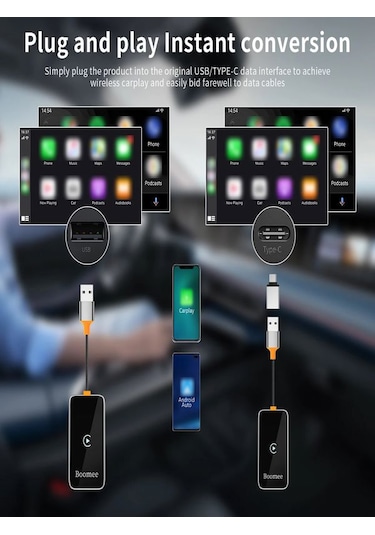 2in1 Usb Type-c Giriş'li Wireless Kablosuz Android Carplay