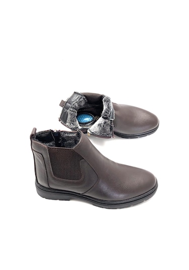 Hakiki Deri Ortopedik Jel Tabanlık Kürklü Kışlık Erkek Bot Kahve