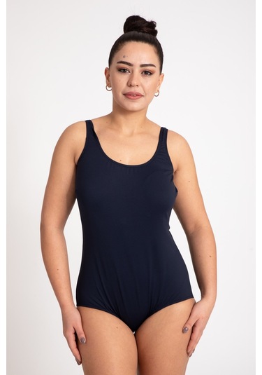 Pemilo 675 32722 - 1 Büyük Beden Düz Askılı Kadın Mayo Lacivert