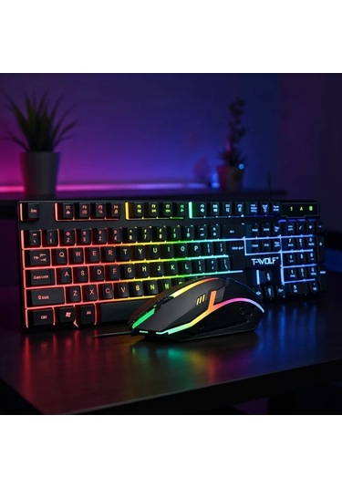 Techbloom Ergonomic Kablolu Gaming Klavye Ve Fare Seti Black Abs Malzeme Laptop İçin Ergonomik Tasarım Diğer
