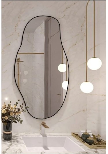 Asimetrik 75x40 Cm Konsol Aynası, Dresuar Aynası, Tuvalet Aynası, Holl Aynası, Banyo Aynası 75 X 40 Siyah