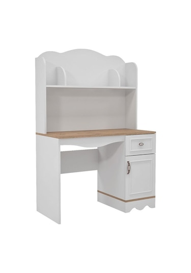 Baby Darling %100 Mdf Lisa Çalışma Bilgisayar Masası Meşe Beyaz Üst Ünite Dahil Beyaz