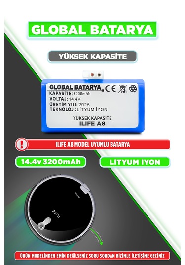 Ilıfe A8 Robot Süpürge Bataryası 3200mah Li-ion Pil