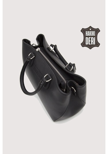 Hakiki Deri Siyah Kadın Kol Çantası Uzun Askılı Smr7666 Siyah
