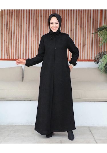 Şönil Kumaş Kışlık Comfort Ferace / Siyah - F0501 Siyah