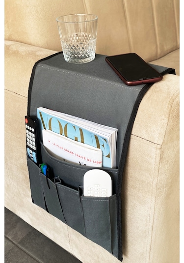 Gri Koltuk Kenarı Kumandalık Portatif Yan Sehpa