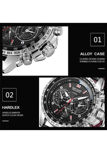 Megır 1010g Lüks İş Büyük Büyük Yüz Kuvars Erkek Kol Saati 3atm Su Geçirmez Askeri Spor Işıldayan Erkek Saati Dekoratif Üç Kadranlı Deri Kayış Bandı Çok Renkli