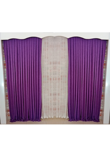 Lila Renk Fon Kadife Perde Çift Kanat 1/3 Sık Pileli Dikim V-36 Koyu Lila