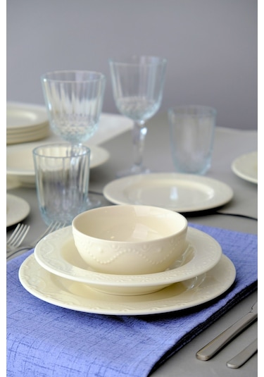 Porser Zincir Transparan Yemek Takımı 6 Kişilik 24 Parça Znc24yk Krem