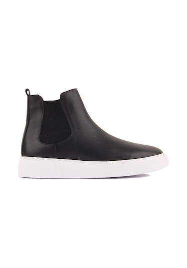 Shoetyle - Siyah Hakiki Deri Erkek Chelsea Bot - Beyaz Taban - 250-041 -1164 Siyah