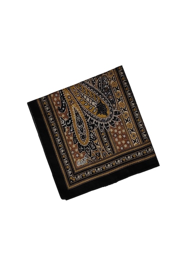Enba Pamuklu Etnik Desenli Soft Eşarp Siyah - Gold