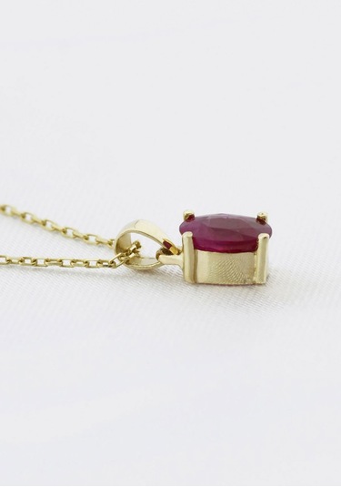 Yakut Oval Tektaş Kolye Sarı 39509775