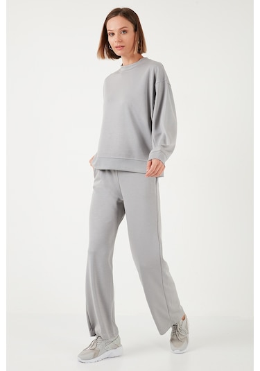 Lela Streç Bisiklet Yaka Oversize Fit Scuba Bayan Sweat 5865879 Gri