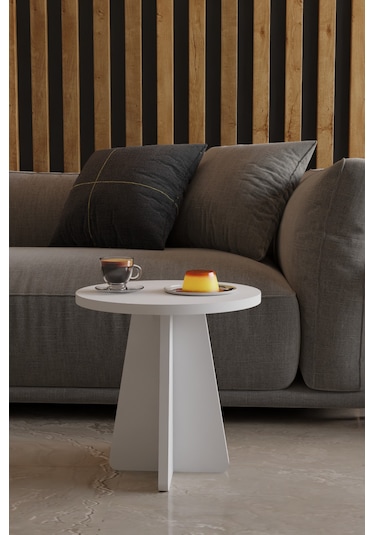 Alpa Ev Mobilya 3 Lü Mantar Zigon Sehpa Seti Modern Yuvarlak Tasarım, Dekoratif İskandinav Stil Beyaz