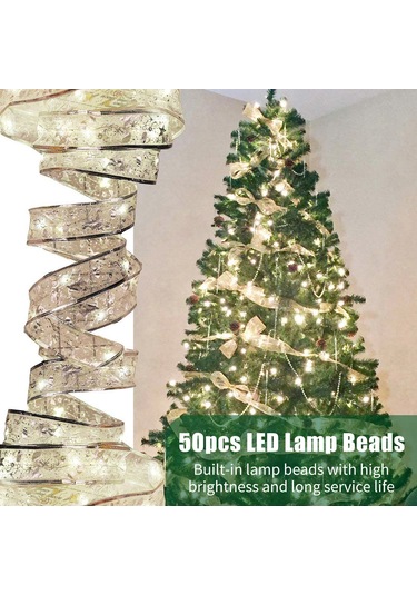 Neevoyu 5m 50 Led Renkli Işıklı Noel Ribbon, Pilli Sürekli Açık, Noel Ağacı Hediyelik Dekorasyon Işığı