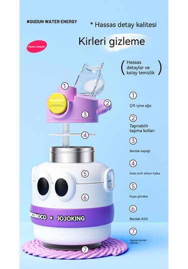 Termos Bardak 316 Paslanmaz Çelik Çocuk Büyük Göbek Su Isıtıcısı - Gri 1