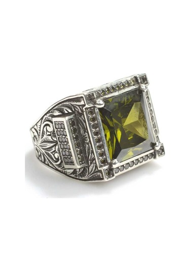 925 Ayar Gümüş Kare Peridot Taşlı Erkek Yüzük (552868294)