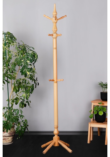 Refilya Masif Ahşap Tornalı Askılık Natürel Cilalı Doğal