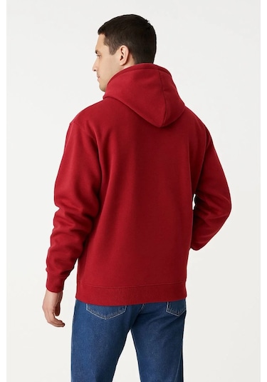 Samuray Ninja Çift Kapşonlu Zıp Fermuarlı Kanguru Çepli Tam Fermuarlı Hoodie Swetshirt - Kırmızı Kırmızı