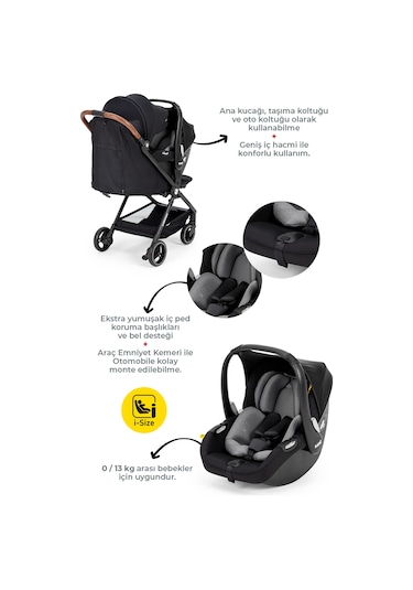 Kanz Instreet Autofold Travel Sistem Bebek Arabası Siyah Antrasit - Siyah