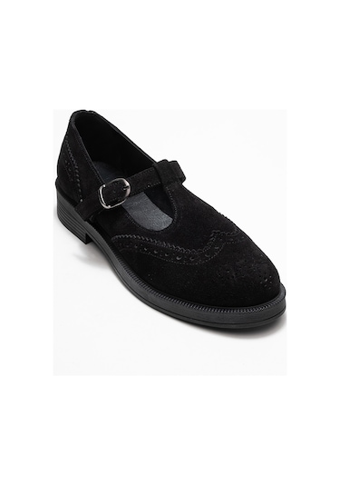 Janney Siyah Süet Hakiki Deri Bantlı Kadın Loafer Ayakkabı SIYAH SUET