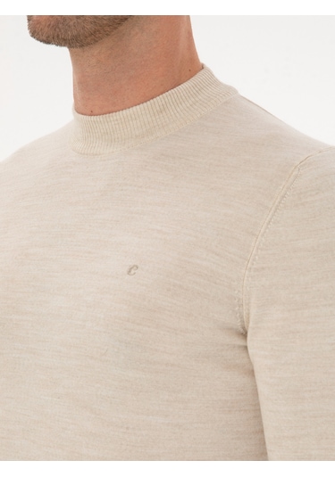 Cacharel Bej Slim Fit Yün Karışımlı Çeyrek Balıkçı Basic Triko Kazak