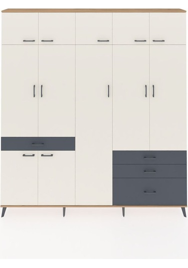 Arges Dolap 11 Raflı 4 Çekmeceli 2 Askılı 220x30x243 Çam-aytaşı/antrasit Aytası/antrasıt