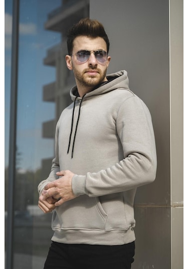 Oksit Janvier Üç İplik Şardonlu Fitted Kapüşonlu Basic Erkek Sweatshirt 001