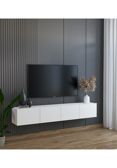 Duvara Monte Modern Minimalist Beyaz Tv Ünitesi Mdf 160 Cm