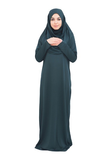 Koyu Yeşil Fermuarsız Namaz Elbisesi Koyu Yeşil