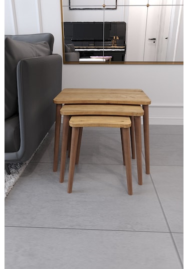 Esma Orta Sehpa Ve Zigon Sehpa 4'lü Salon Seti Sehpa - Çam