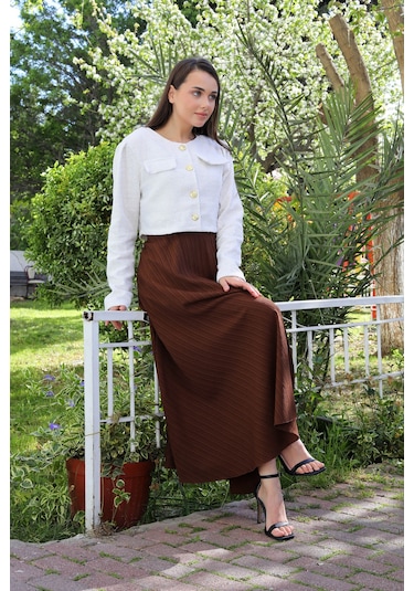 Beli Lastikli Süper Kloş Etek Kahverengi