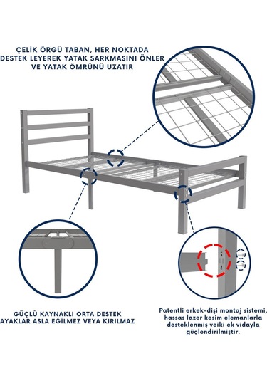 Aksviva Buhara Tek Kişilik Metal Ferforje Karyola