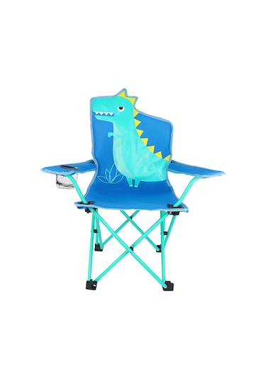 Katlanır Çocuk Kamp Sandalyesi Portatif Çantalı Kilitli Güvenlikli Kamp Koltuğu Dinazor HA098 Mavi