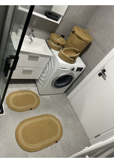 Banyo Takımı Çamaşır Sepeti Banyo Organizer Sepet Paspas Klozet Önü Paspas 6 Lı Çiftrenk Kahverengi